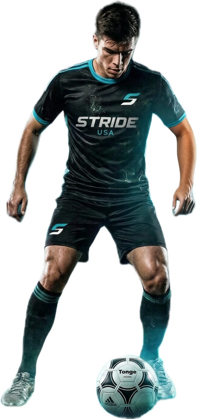Male Stride USA player in the black and aqua home kit