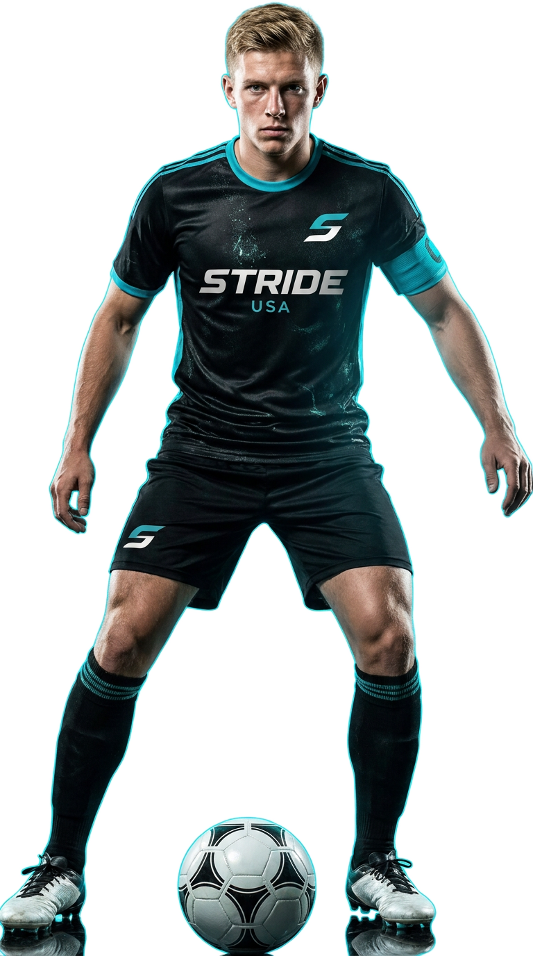 Stride USA footballer in a ready position with the ball