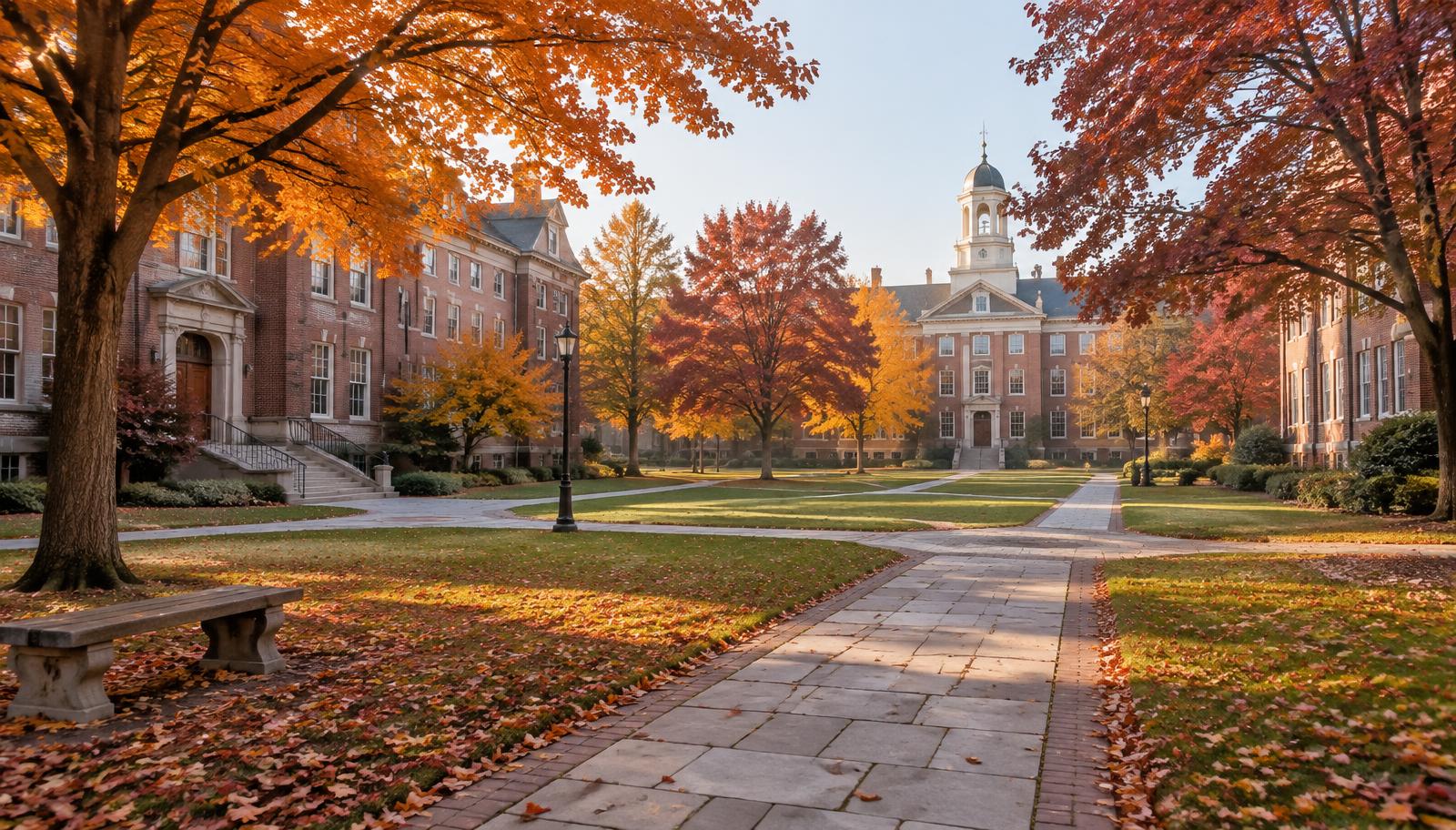 A US college campus quad in autumn